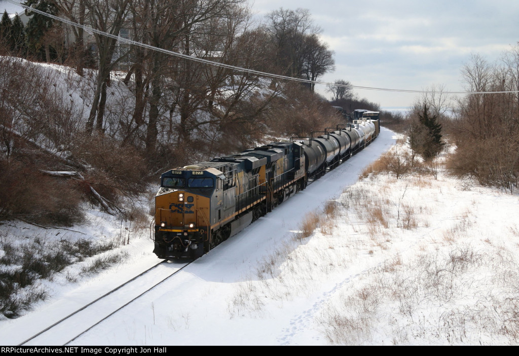 Riding the bluff above Lake Michigan, Q326 starts to slow for the swing bridge ahead